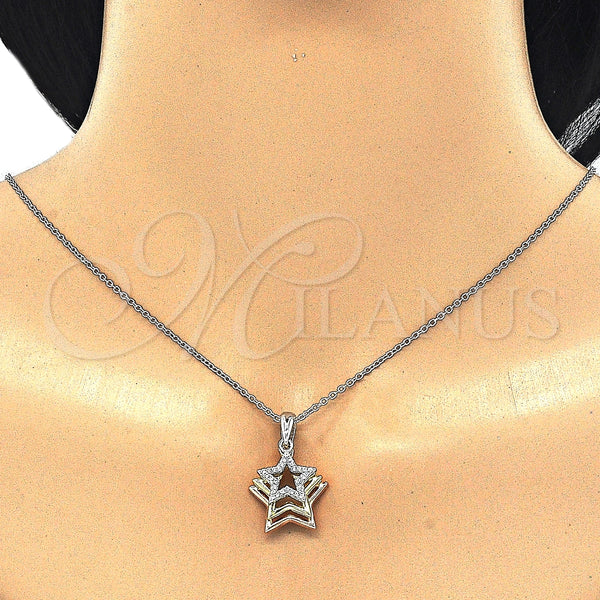 Collares con Dije 04.336.0109.16 Plata Rodinada, Diseño de Estrella, con Zirconia Cubica Blanca, Pulido, Tres Tonos (Grosor 02 MM, 16 Pulgadas de Largo)