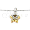 Collares con Dije 04.336.0109.16 Plata Rodinada, Diseño de Estrella, con Zirconia Cubica Blanca, Pulido, Tres Tonos (Grosor 02 MM, 16 Pulgadas de Largo)