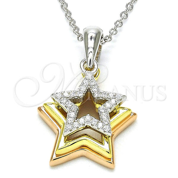 Collares con Dije 04.336.0109.16 Plata Rodinada, Diseño de Estrella, con Zirconia Cubica Blanca, Pulido, Tres Tonos (Grosor 02 MM, 16 Pulgadas de Largo)