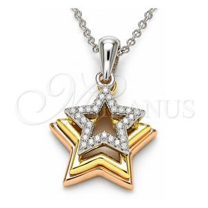 Collares con Dije 04.336.0109.16 Plata Rodinada, Diseño de Estrella, con Zirconia Cubica Blanca, Pulido, Tres Tonos (Grosor 02 MM, 16 Pulgadas de Largo)
