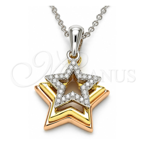 Collares con Dije 04.336.0109.16 Plata Rodinada, Diseño de Estrella, con Zirconia Cubica Blanca, Pulido, Tres Tonos (Grosor 02 MM, 16 Pulgadas de Largo)