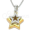 Collares con Dije 04.336.0109.16 Plata Rodinada, Diseño de Estrella, con Zirconia Cubica Blanca, Pulido, Tres Tonos (Grosor 02 MM, 16 Pulgadas de Largo)