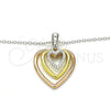 Collares con Dije 04.336.0110.16 Plata Rodinada, Diseño de Corazón, con Zirconia Cubica Blanca, Pulido, Tres Tonos (Grosor 01 MM, 16 Pulgadas de Largo)