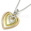 Collares con Dije 04.336.0110.16 Plata Rodinada, Diseño de Corazón, con Zirconia Cubica Blanca, Pulido, Tres Tonos (Grosor 01 MM, 16 Pulgadas de Largo)