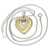 Collares con Dije 04.336.0110.16 Plata Rodinada, Diseño de Corazón, con Zirconia Cubica Blanca, Pulido, Tres Tonos (Grosor 01 MM, 16 Pulgadas de Largo)