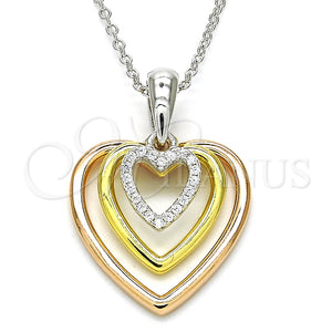 Collares con Dije 04.336.0110.16 Plata Rodinada, Diseño de Corazón, con Zirconia Cubica Blanca, Pulido, Tres Tonos (Grosor 01 MM, 16 Pulgadas de Largo)
