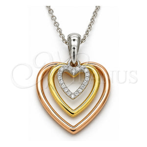 Collares con Dije 04.336.0110.16 Plata Rodinada, Diseño de Corazón, con Zirconia Cubica Blanca, Pulido, Tres Tonos (Grosor 01 MM, 16 Pulgadas de Largo)