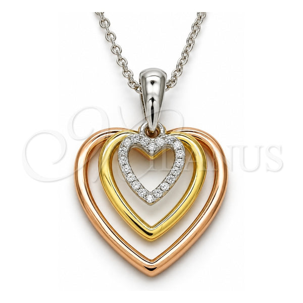 Collares con Dije 04.336.0110.16 Plata Rodinada, Diseño de Corazón, con Zirconia Cubica Blanca, Pulido, Tres Tonos (Grosor 01 MM, 16 Pulgadas de Largo)