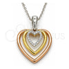 Collares con Dije 04.336.0110.16 Plata Rodinada, Diseño de Corazón, con Zirconia Cubica Blanca, Pulido, Tres Tonos (Grosor 01 MM, 16 Pulgadas de Largo)