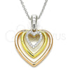 Collares con Dije 04.336.0110.16 Plata Rodinada, Diseño de Corazón, con Zirconia Cubica Blanca, Pulido, Tres Tonos (Grosor 01 MM, 16 Pulgadas de Largo)