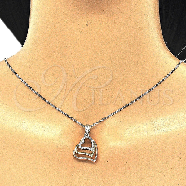 Collares con Dije 04.336.0112.18 Plata Rodinada, Diseño de Corazón, con Zirconia Cubica Blanca, Pulido, Tres Tonos (Grosor 01 MM, 18 Pulgadas de Largo)