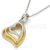 Collares con Dije 04.336.0112.18 Plata Rodinada, Diseño de Corazón, con Zirconia Cubica Blanca, Pulido, Tres Tonos (Grosor 01 MM, 18 Pulgadas de Largo)