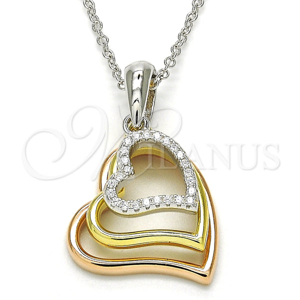 Collares con Dije 04.336.0112.18 Plata Rodinada, Diseño de Corazón, con Zirconia Cubica Blanca, Pulido, Tres Tonos (Grosor 01 MM, 18 Pulgadas de Largo)
