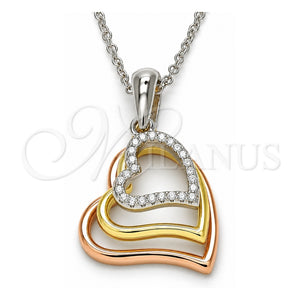 Collares con Dije 04.336.0112.18 Plata Rodinada, Diseño de Corazón, con Zirconia Cubica Blanca, Pulido, Tres Tonos (Grosor 01 MM, 18 Pulgadas de Largo)