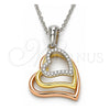 Collares con Dije 04.336.0112.18 Plata Rodinada, Diseño de Corazón, con Zirconia Cubica Blanca, Pulido, Tres Tonos (Grosor 01 MM, 18 Pulgadas de Largo)