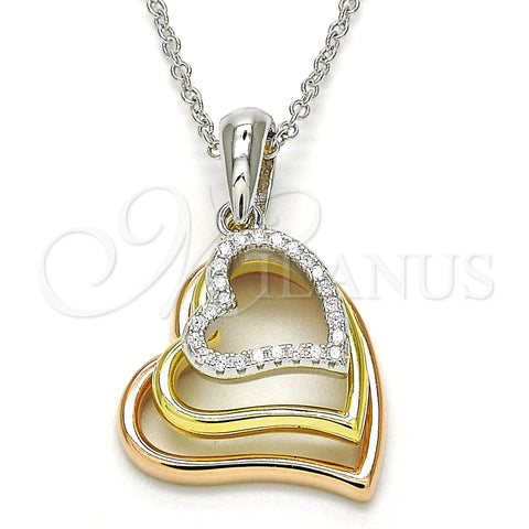 Collares con Dije 04.336.0112.18 Plata Rodinada, Diseño de Corazón, con Zirconia Cubica Blanca, Pulido, Tres Tonos (Grosor 01 MM, 18 Pulgadas de Largo)