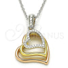 Collares con Dije 04.336.0112.18 Plata Rodinada, Diseño de Corazón, con Zirconia Cubica Blanca, Pulido, Tres Tonos (Grosor 01 MM, 18 Pulgadas de Largo)