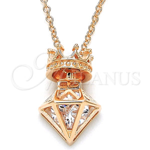 Collares con Dije 04.336.0113.1.16 Plata Rodinada, Diseño de Corona, con Zirconia Cubica Blanca, Pulido, Tono Rosado (Grosor 02 MM, 16 Pulgadas de Largo)