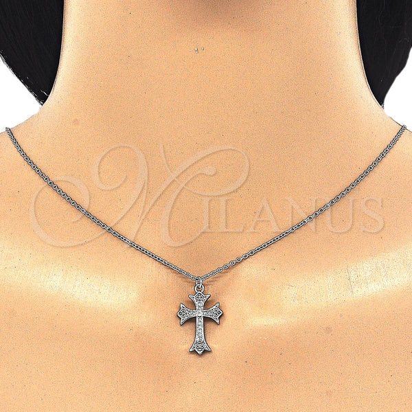 Collares con Dije 04.336.0114.16 Plata Rodinada, Diseño de Cruz, con Zirconia Cubica Blanca, Pulido, Rodinado (Grosor 02 MM, 16 Pulgadas de Largo)