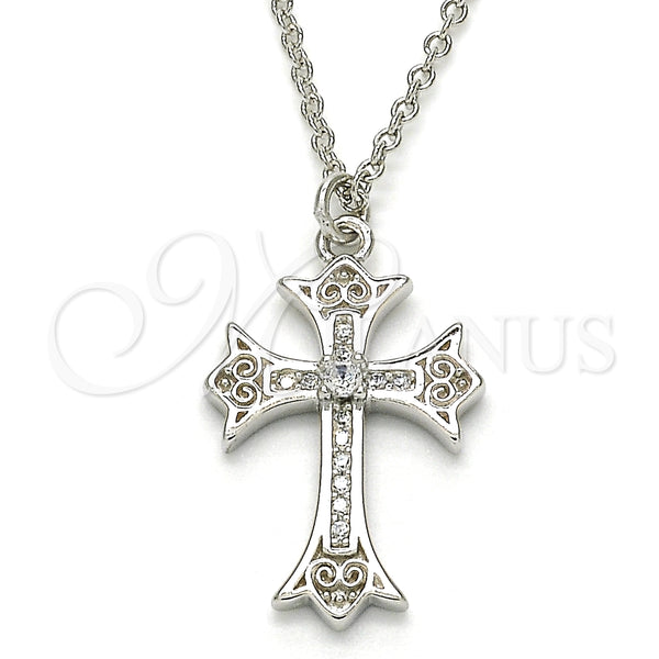 Collares con Dije 04.336.0114.16 Plata Rodinada, Diseño de Cruz, con Zirconia Cubica Blanca, Pulido, Rodinado (Grosor 02 MM, 16 Pulgadas de Largo)
