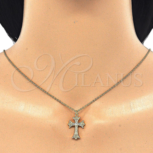 Collares con Dije 04.336.0114.2.16 Plata Rodinada, Diseño de Cruz y Corazón, con Zirconia Cubica Blanca, Pulido, Tono Dorado (Grosor 02 MM, 16 Pulgadas de Largo)