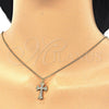 Collares con Dije 04.336.0114.2.16 Plata Rodinada, Diseño de Cruz y Corazón, con Zirconia Cubica Blanca, Pulido, Tono Dorado (Grosor 02 MM, 16 Pulgadas de Largo)