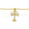 Collares con Dije 04.336.0114.2.16 Plata Rodinada, Diseño de Cruz y Corazón, con Zirconia Cubica Blanca, Pulido, Tono Dorado (Grosor 02 MM, 16 Pulgadas de Largo)