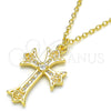 Collares con Dije 04.336.0114.2.16 Plata Rodinada, Diseño de Cruz y Corazón, con Zirconia Cubica Blanca, Pulido, Tono Dorado (Grosor 02 MM, 16 Pulgadas de Largo)