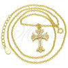 Collares con Dije 04.336.0114.2.16 Plata Rodinada, Diseño de Cruz y Corazón, con Zirconia Cubica Blanca, Pulido, Tono Dorado (Grosor 02 MM, 16 Pulgadas de Largo)