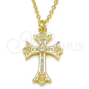 Collares con Dije 04.336.0114.2.16 Plata Rodinada, Diseño de Cruz y Corazón, con Zirconia Cubica Blanca, Pulido, Tono Dorado (Grosor 02 MM, 16 Pulgadas de Largo)