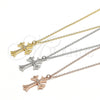Collares con Dije 04.336.0114.2.16 Plata Rodinada, Diseño de Cruz y Corazón, con Zirconia Cubica Blanca, Pulido, Tono Dorado (Grosor 02 MM, 16 Pulgadas de Largo)
