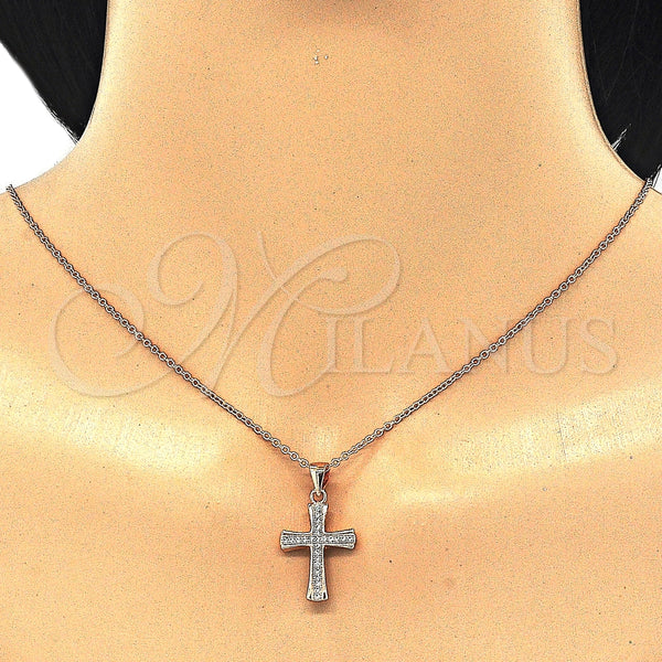 Collares con Dije 04.336.0115.1.16 Plata Rodinada, Diseño de Cruz, con Micro Pave Blanca, Pulido, Tono Rosado (Grosor 02 MM, 16 Pulgadas de Largo)