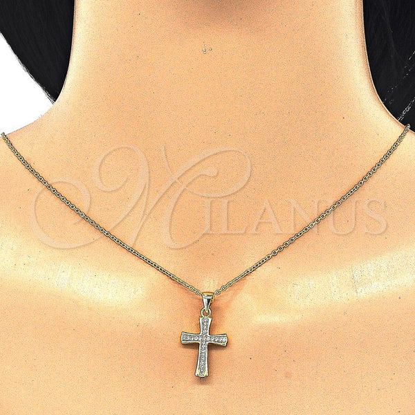 Collares con Dije 04.336.0115.2.16 Plata Rodinada, Diseño de Cruz, con Micro Pave Blanca, Pulido, Tono Dorado (Grosor 02 MM, 16 Pulgadas de Largo)