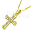 Collares con Dije 04.336.0115.2.16 Plata Rodinada, Diseño de Cruz, con Micro Pave Blanca, Pulido, Tono Dorado (Grosor 02 MM, 16 Pulgadas de Largo)
