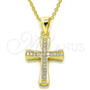 Collares con Dije 04.336.0115.2.16 Plata Rodinada, Diseño de Cruz, con Micro Pave Blanca, Pulido, Tono Dorado (Grosor 02 MM, 16 Pulgadas de Largo)