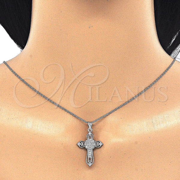 Collares con Dije 04.336.0116.16 Plata Rodinada, Diseño de Cruz, con Zirconia Cubica Blanca, Pulido, Rodinado (Grosor 02 MM, 16 Pulgadas de Largo)