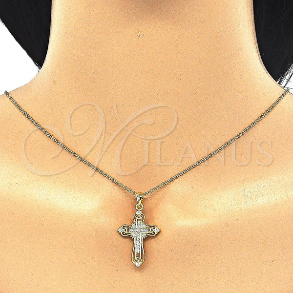 Collares con Dije 04.336.0116.2.16 Plata Rodinada, Diseño de Cruz, con Zirconia Cubica Blanca, Pulido, Tono Dorado (Grosor 02 MM, 16 Pulgadas de Largo)