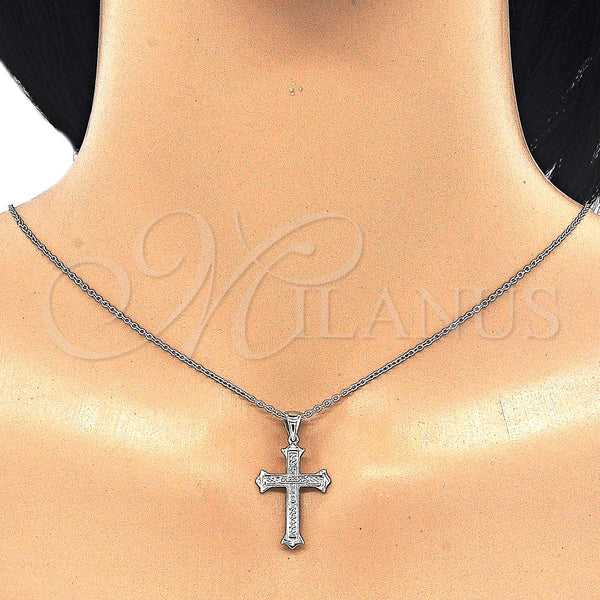 Collares con Dije 04.336.0117.16 Plata Rodinada, Diseño de Cruz, con Micro Pave Blanca, Pulido, Rodinado (Grosor 01 MM, 16 Pulgadas de Largo)