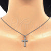 Collares con Dije 04.336.0117.16 Plata Rodinada, Diseño de Cruz, con Micro Pave Blanca, Pulido, Rodinado (Grosor 01 MM, 16 Pulgadas de Largo)