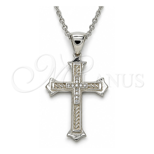 Collares con Dije 04.336.0117.16 Plata Rodinada, Diseño de Cruz, con Micro Pave Blanca, Pulido, Rodinado (Grosor 01 MM, 16 Pulgadas de Largo)