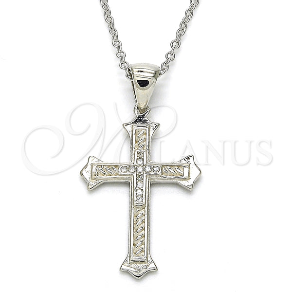 Collares con Dije 04.336.0117.16 Plata Rodinada, Diseño de Cruz, con Micro Pave Blanca, Pulido, Rodinado (Grosor 01 MM, 16 Pulgadas de Largo)