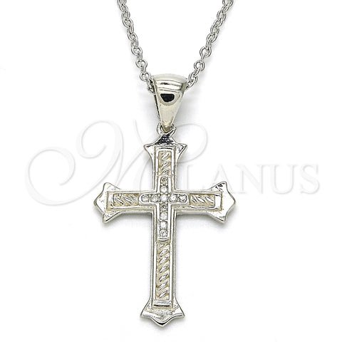 Collares con Dije 04.336.0117.16 Plata Rodinada, Diseño de Cruz, con Micro Pave Blanca, Pulido, Rodinado (Grosor 01 MM, 16 Pulgadas de Largo)