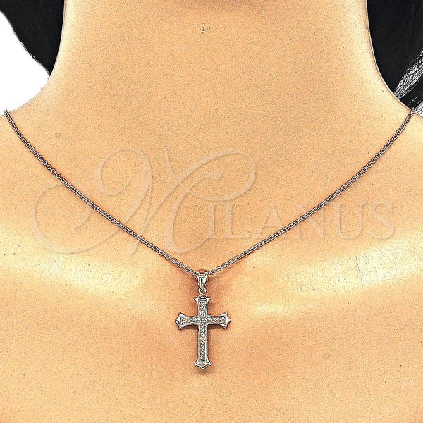 Collares con Dije 04.336.0117.1.16 Plata Rodinada, Diseño de Cruz, con Micro Pave Blanca, Pulido, Tono Rosado (Grosor 01 MM, 16 Pulgadas de Largo)