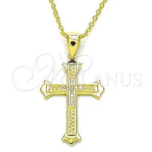 Collares con Dije 04.336.0117.2.16 Plata Rodinada, Diseño de Cruz, con Micro Pave Blanca, Pulido, Tono Dorado (Grosor 01 MM, 16 Pulgadas de Largo)
