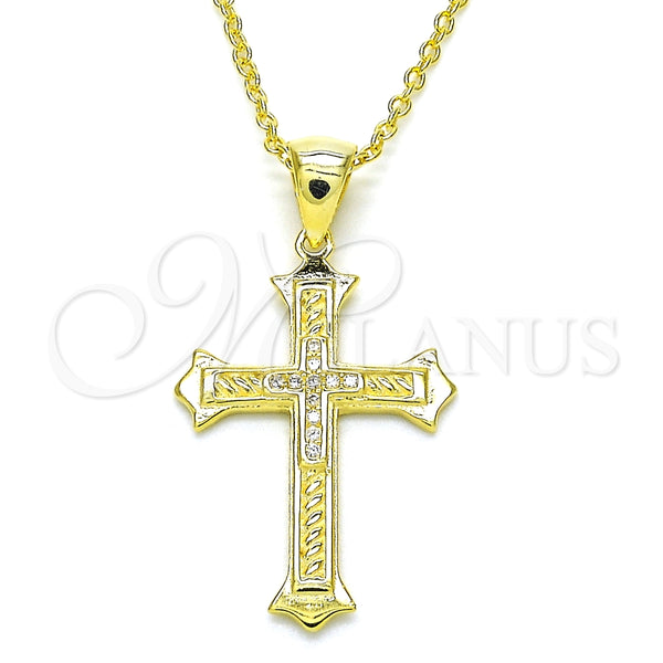 Collares con Dije 04.336.0117.2.16 Plata Rodinada, Diseño de Cruz, con Micro Pave Blanca, Pulido, Tono Dorado (Grosor 01 MM, 16 Pulgadas de Largo)