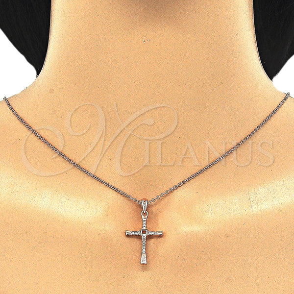 Collares con Dije 04.336.0118.1.18 Plata Rodinada, Diseño de Cruz, con Zirconia Cubica Blanca, Pulido, Tono Rosado (Grosor 01 MM, 18 Pulgadas de Largo)