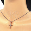 Collares con Dije 04.336.0118.1.18 Plata Rodinada, Diseño de Cruz, con Blanca Zirconia Cubica, Pulido, Tono Rosado (01 MM Thickness, 18 Inches Length)