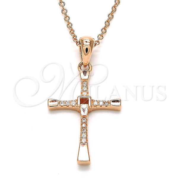 Collares con Dije 04.336.0118.1.18 Plata Rodinada, Diseño de Cruz, con Zirconia Cubica Blanca, Pulido, Tono Rosado (Grosor 01 MM, 18 Pulgadas de Largo)