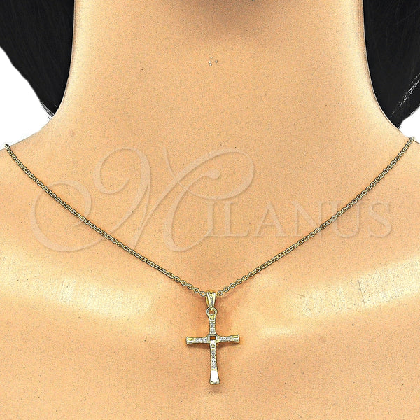 Collares con Dije 04.336.0118.2.18 Plata Rodinada, Diseño de Cruz, con Zirconia Cubica Blanca, Pulido, Tono Dorado (Grosor 01 MM, 18 Pulgadas de Largo)