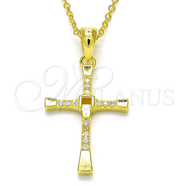 Collares con Dije 04.336.0118.2.18 Plata Rodinada, Diseño de Cruz, con Zirconia Cubica Blanca, Pulido, Tono Dorado (Grosor 01 MM, 18 Pulgadas de Largo)